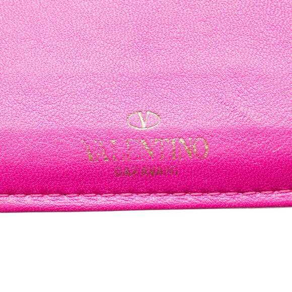 Valentino Roman Stud Coin Case Pink Gold Leather Women's VALENTINO - Picture 8 of 9